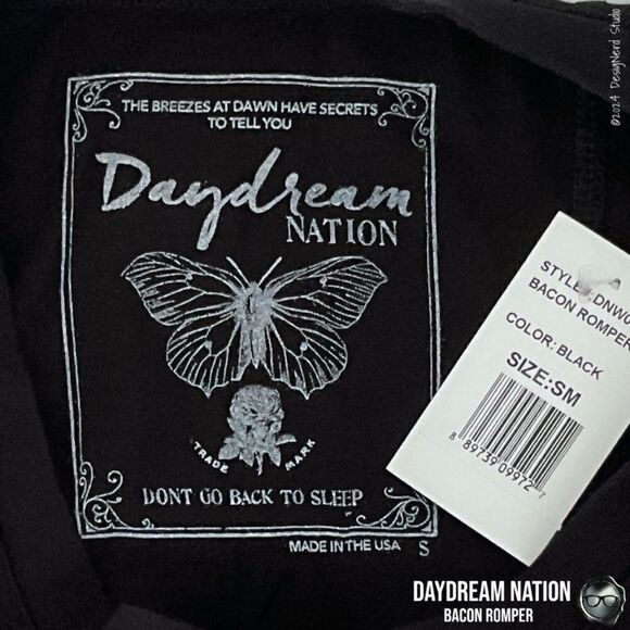 DAYDREAM NATION BACON ROMPER UNION SUIT IN BLACK COTTON/MODAL UNISEX SIZE SMALL - Picture 13 of 16